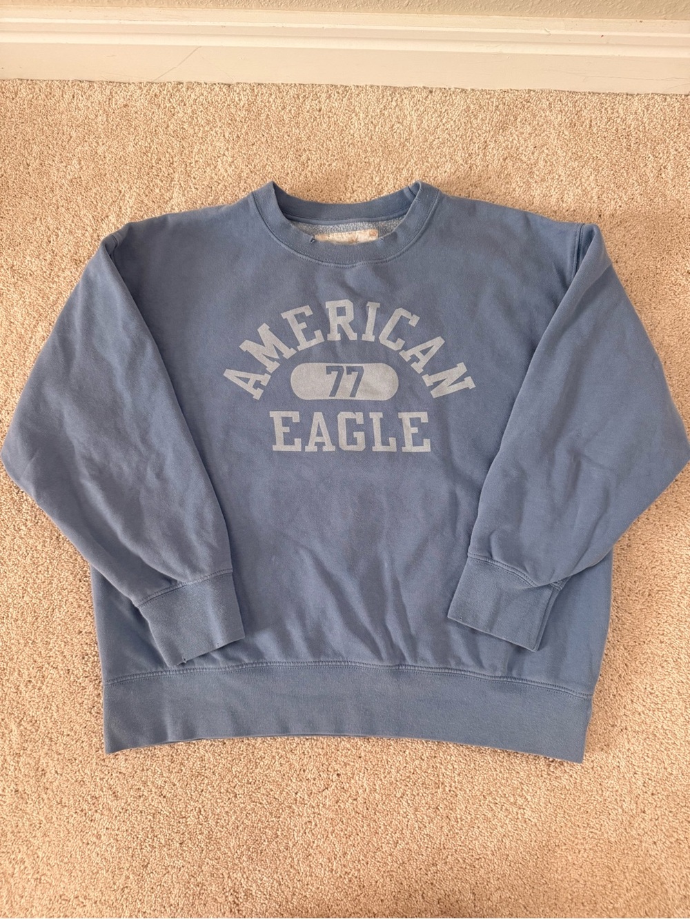 American Eagle Outfitters Light Blue Crewneck Sweatshirt with '77 Graphic